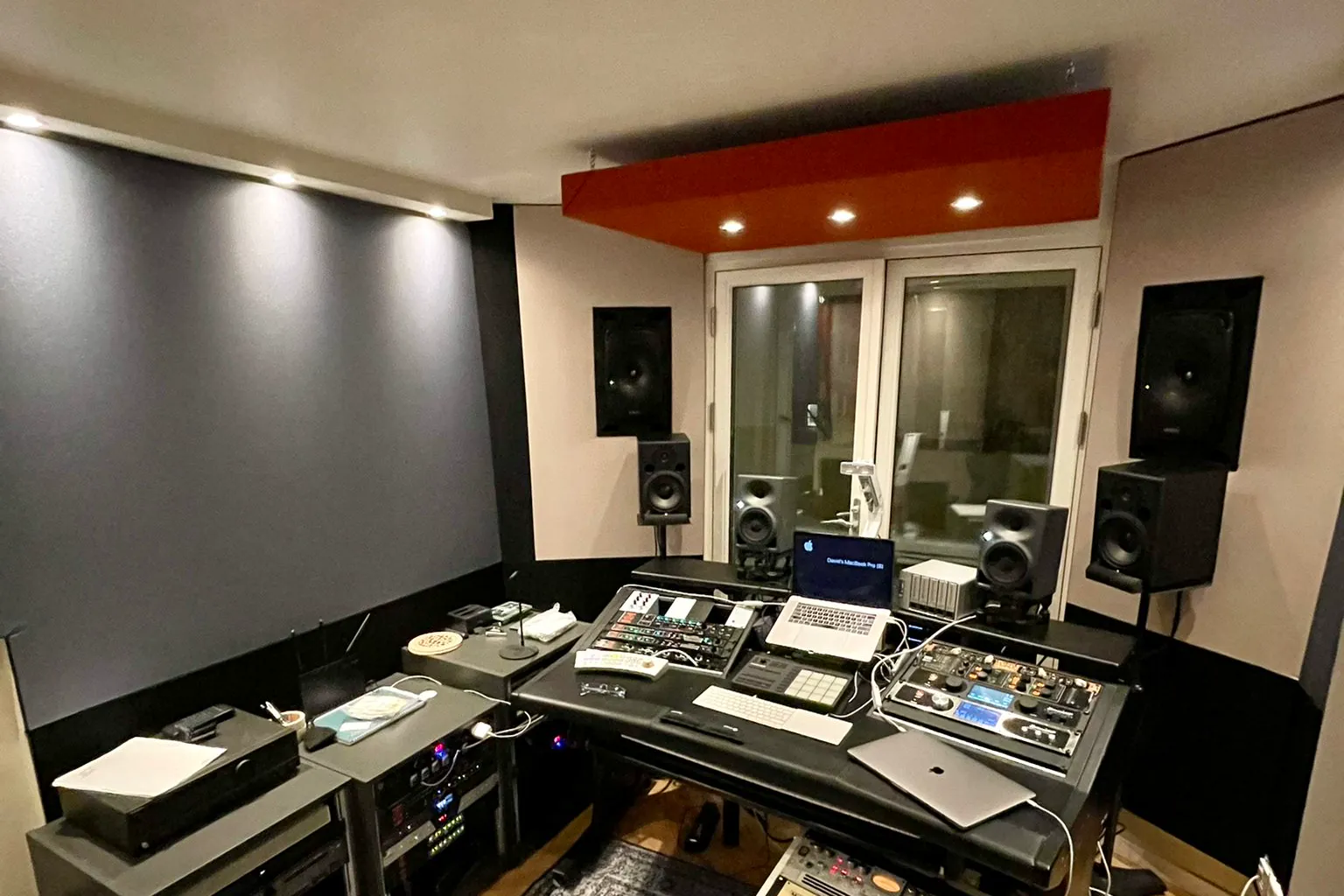 The finished Planet Hum mastering room, looking towards the desk and monitors